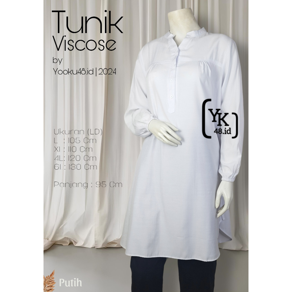 WADAindashopYooku48.id Long Tunik Putih Katun Viscose Polos Lengan Panjang Size L XL Jumbo Tunik Wan