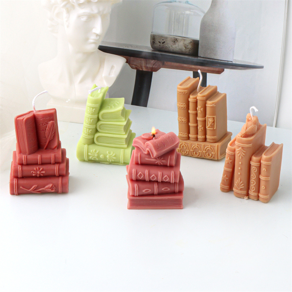 

3D Book Silicone Candle Mold Literary Style Plaster Epoxy Resin Casting Mould Bookshelf Ornament Study Decors Making Supplies