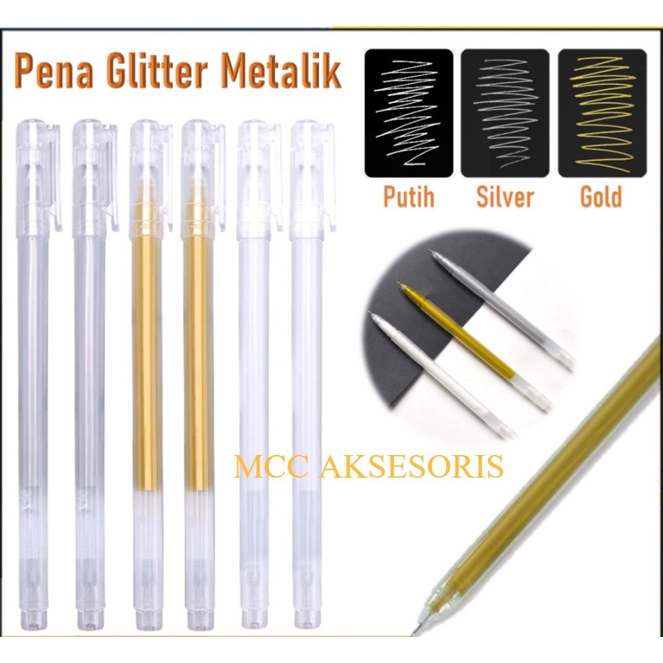 

GAM Pena Glitter Metalik 0.9mm Pulpen Warna Warni Gold Colour Gel Pen Tinta Metallic Ballpoint Craftwork Scrapbook Silver White Gel Ink