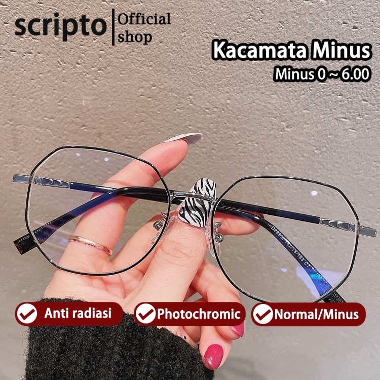 Scripto Kacamata Minus Photocromic Anti Radiasi Blueray Wanita Pria Cowok Frame 2 in 1 Bluecromic Po