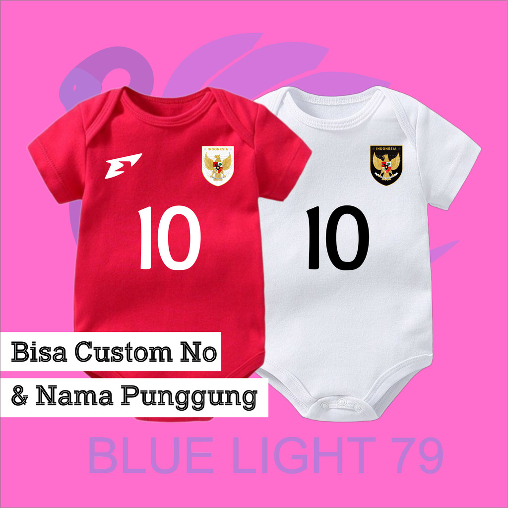 Baju bayi jumper baby BRAND TIMNAS INDONESIA 2024 BISA CUSTOM NO & NAMA PUNGGUNG ANAK BOLA - JERSEY 