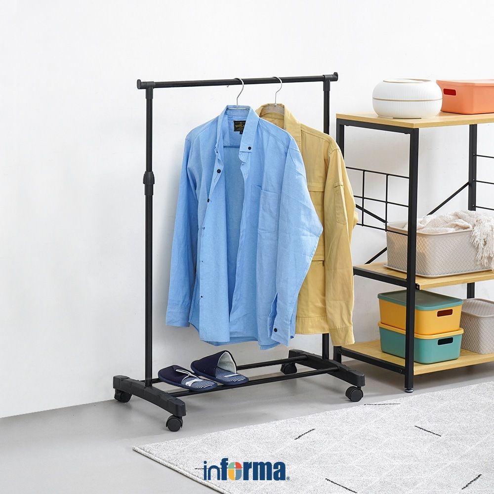 Informa Jash Gantungan Baju Single - Hitam Stand Hanger Gantungan Berdiri Clothes Organizer Standing