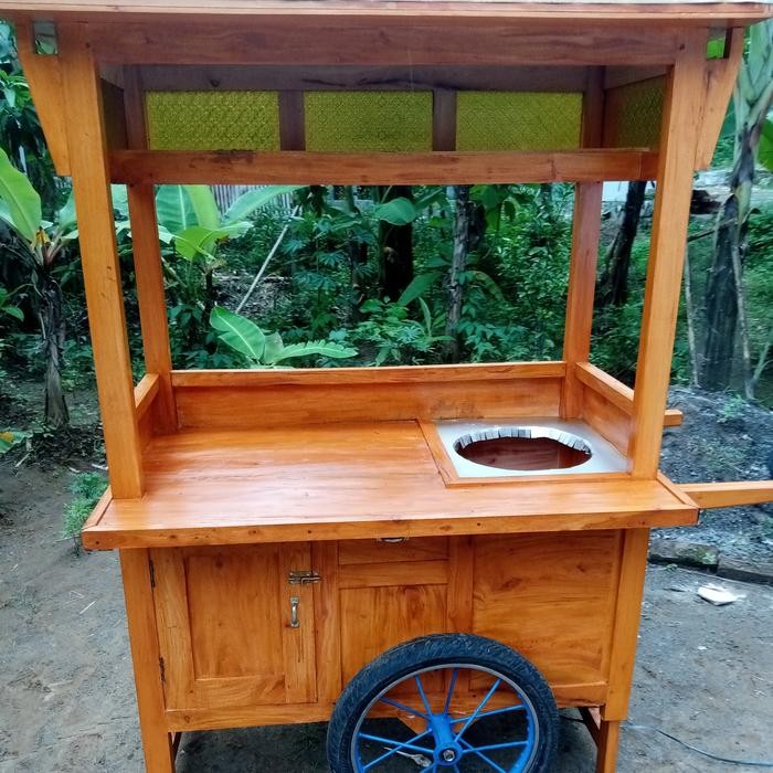 gerobak jualan dorong kayu mahoni