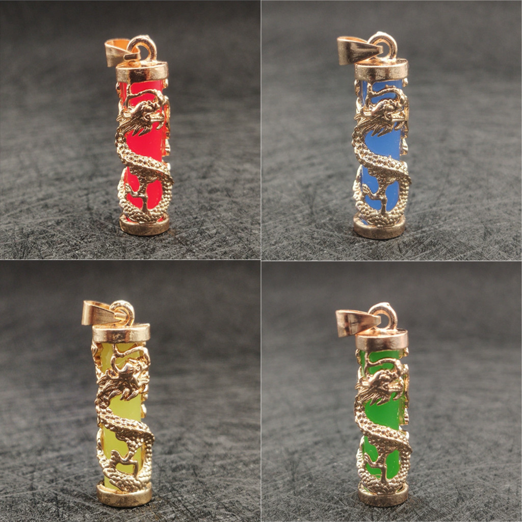 Liontin pilar naga bercahaya emas, perhiasan kalung pola naga pria yang mendominasi dan bercahaya