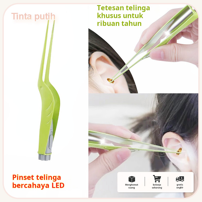 Pinset kotoran telinga untuk mengupil, pinset pembersih telinga bercahaya, gesper sendok, alat pengu