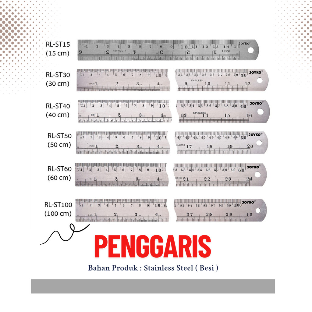 

Penggaris / Mistar Besi Joyko Stainless Steel Ruler 15 Cm / 30 cm - Satuan