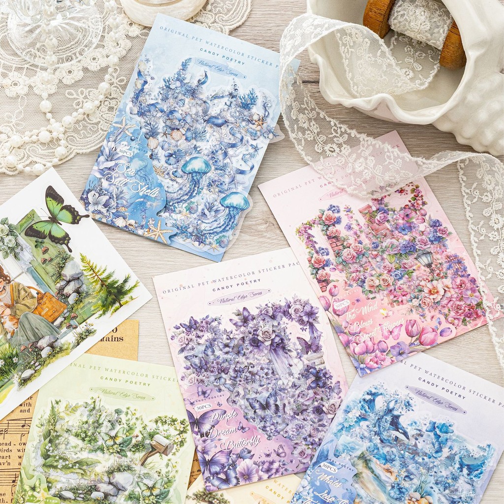 

30pcs/pack natural theme PET corner decoration stickers DIY scrapbook diary album mobile computer aesthetic stationery