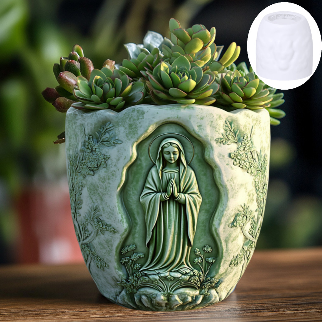 

Prayer Virgin Mary Relief Succulent Plant Flower Pot Resin Silicone Mold Goddess Relief Concrete Mould Storage Box Gypsum Molds