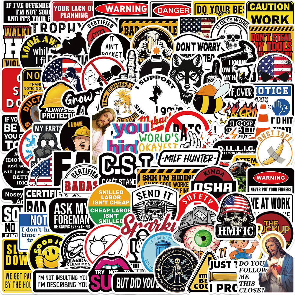 

50/100PCS Funny Hard Hat Cool Brand Sign Cool Sticker Waterproof Workers Helmet Motorcycle Car Toolbox Laptop Bicycle Stickers
