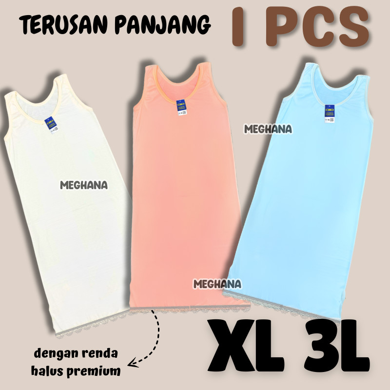 Under Terusan Panjang Putih Polos Renda Leher Rok Dalaman Terusan