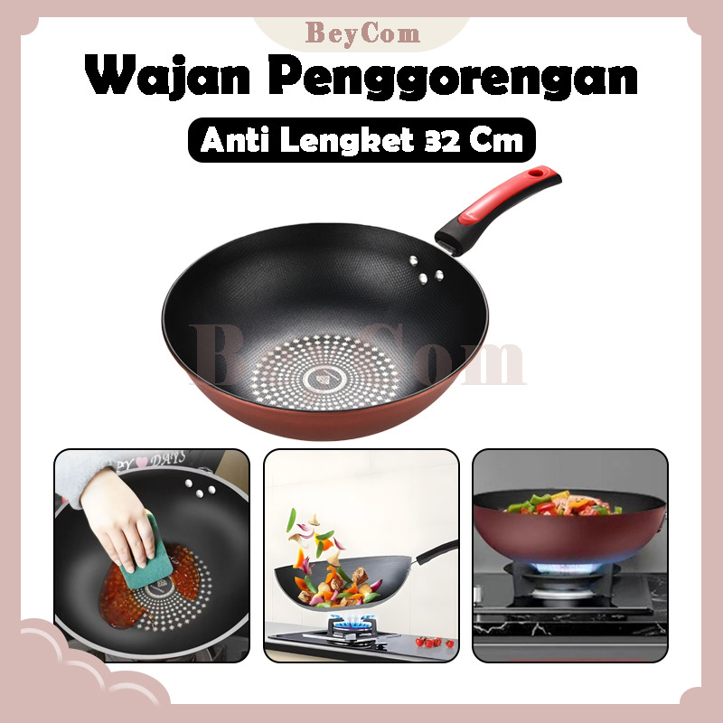 Wajan Gagang Jumbo Diamond Wok Pan / Penggorengan Anti Lengket 32 Cm