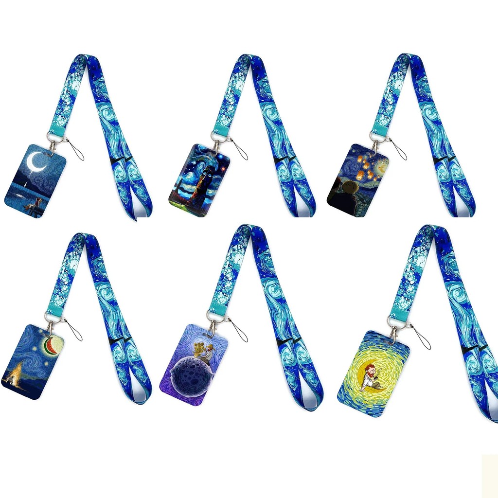 

Van Gogh series So Cool! ID Card Holder Lanyard Men Credential Holders Neck Straps Women Badge Holder Keychain For Door Card