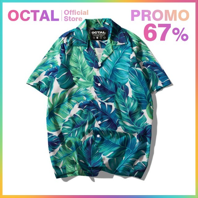 OCTAL - Kemeja Motif Pattern Pantai Printing Kasual Pria - Wanita KMP-0023