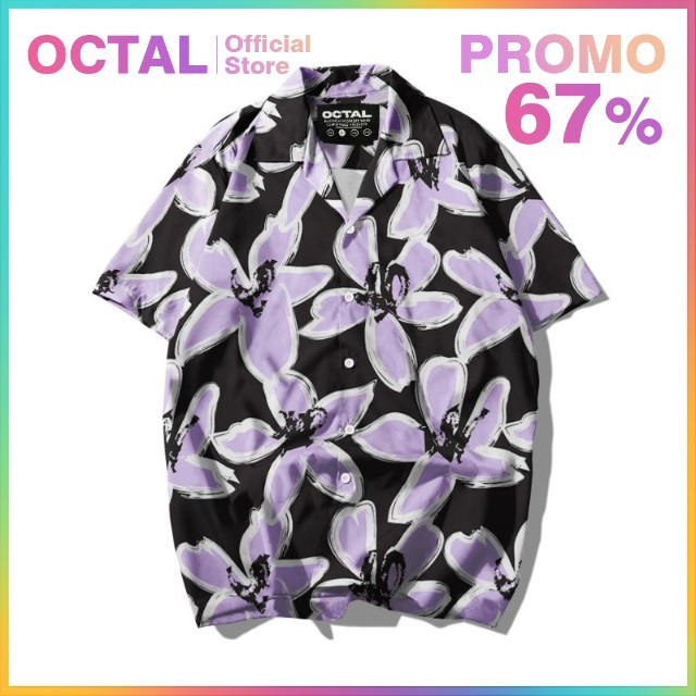 OCTAL - Kemeja Motif Pattern Pantai Printing Kasual Pria - Wanita KMP-0070