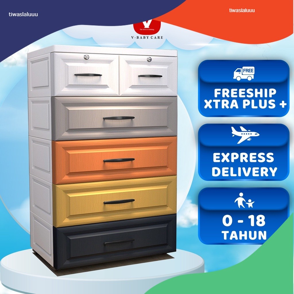 V-Babycare Lemari Pakaian Plastik/ Laci Plastik Bertingkat/ Style Eropa Kotak Tempat Penyimpanan  Lo