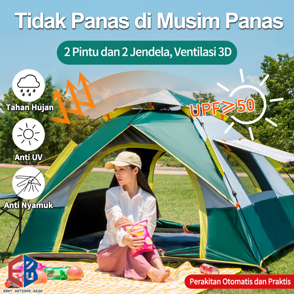 EBUY Tenda Camping Tenda Gunung 2-3 Orang Tenda Lipat Portable Tenda Otomatis Outdoor & Indoor Tenda