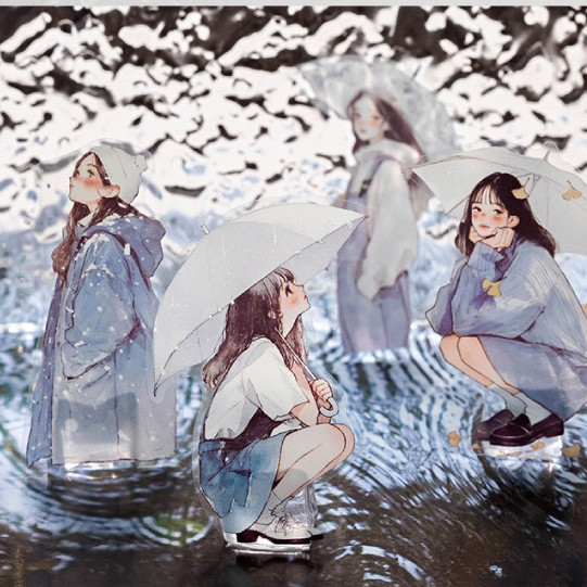 

[Gongjin] 30pcs Sticker Raining Girl Stiker Cewek Gadis Perempuan Hujan Payung Duduk Korea