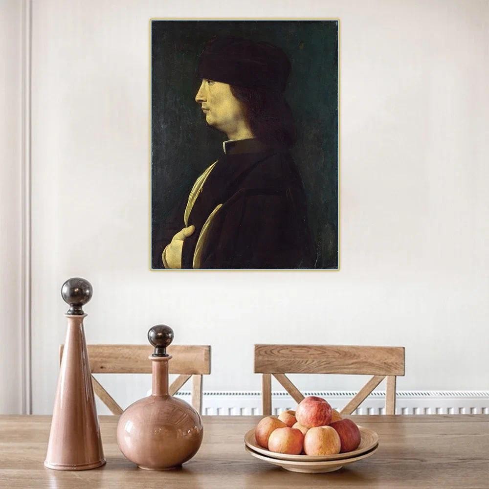 

Portrait of a Man in Profile by Leonardo da Vinci Canvas Oil Painting Famous Artwork Poster Picture Wall Decor Home Decoration