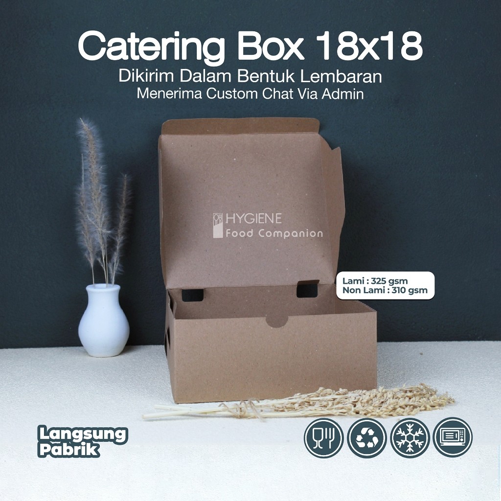 

Katering Box 18x18 / Dus Katering Eco Kraft Laminasi Tebal 325 Gsm / Dus Nasi 18 x 18