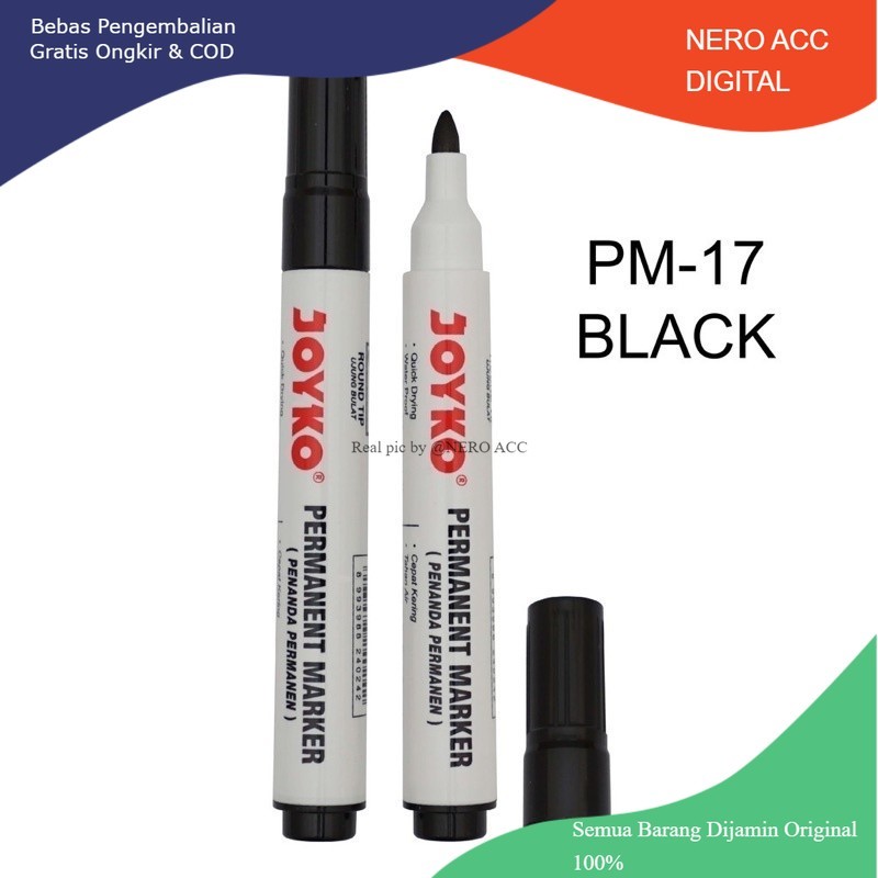 

SPIDOL MARKER PERMANENT PM-17 JOYKO BLACK HITAM PERMANEN PM 17 ROUND TIP MURAH AWET ATK MURAH