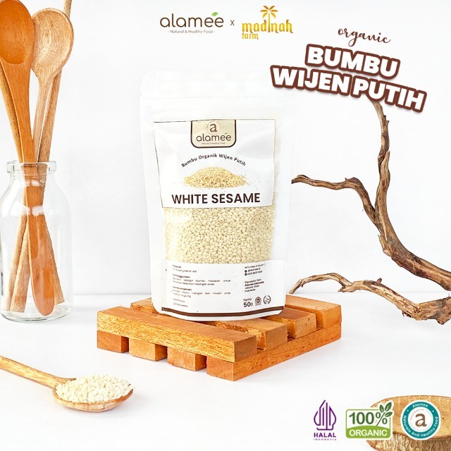 

ALAMEE Wijen Putih White Sesame Seed Bumbu Dapur Organik Masak Rempah Tanpa Campuran 50g madinah