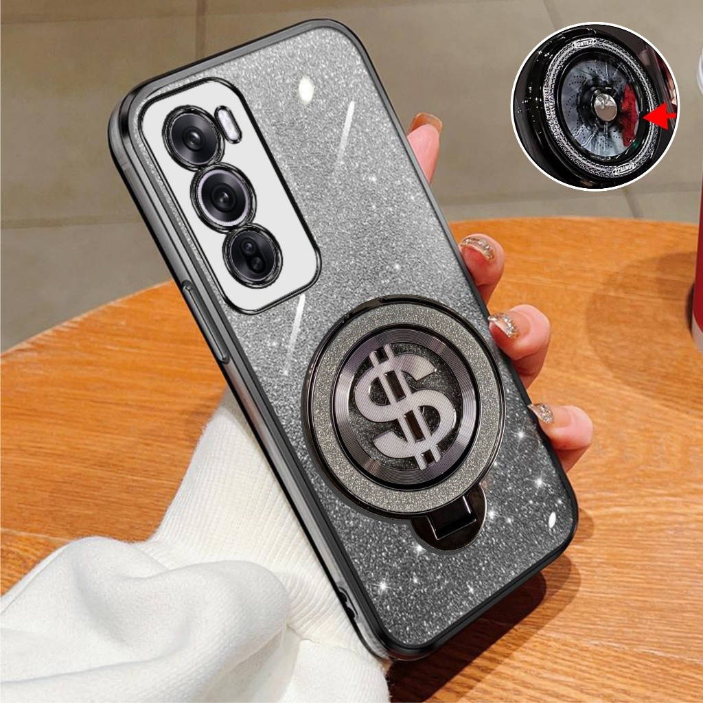 Casing Hp Oppo Reno 12 Pro 12F 4G 5G Soft Case Glitter Ring Dollar Wireles Premium