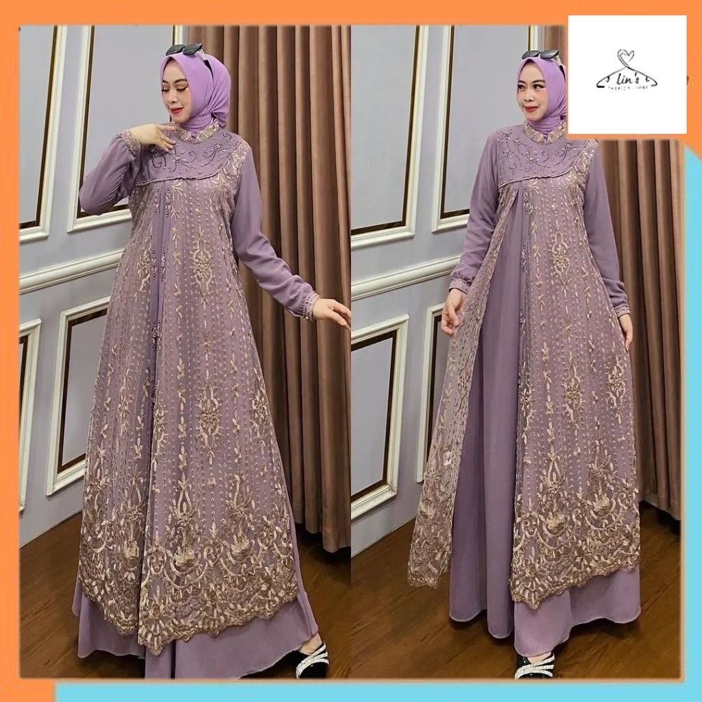 Gamis Drees Muslim ellyfashion LAURA DRESS Brukat Bahan Ceruty Gamis Lebaran 2024 Model Gamis Terbar