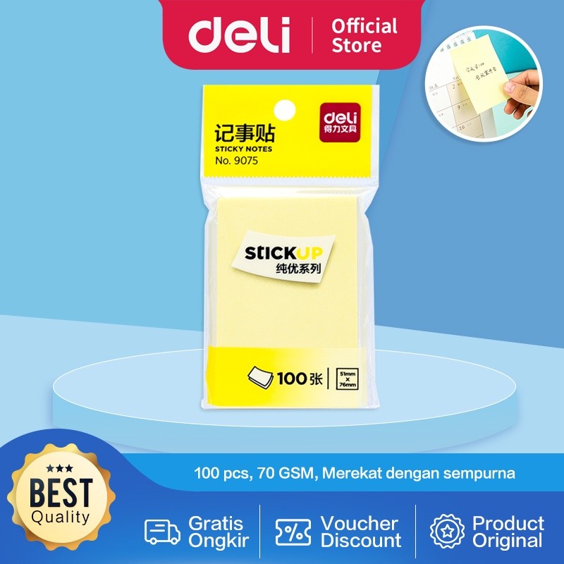 

Deli Sticky Notes / Memo Tempel / Kertas Penanda 70 GSM 100 Lembar Tidak Mudah Sobek 9075