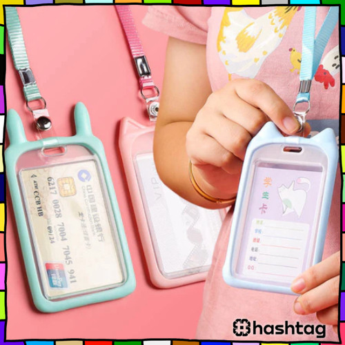 

#️⃣ Name Tag Lanyard Gantungan Kartu Motif Kuping / Id Card Holder Akses MRT Busway E-Money Bentuk Karakter Warna Paste Y3424