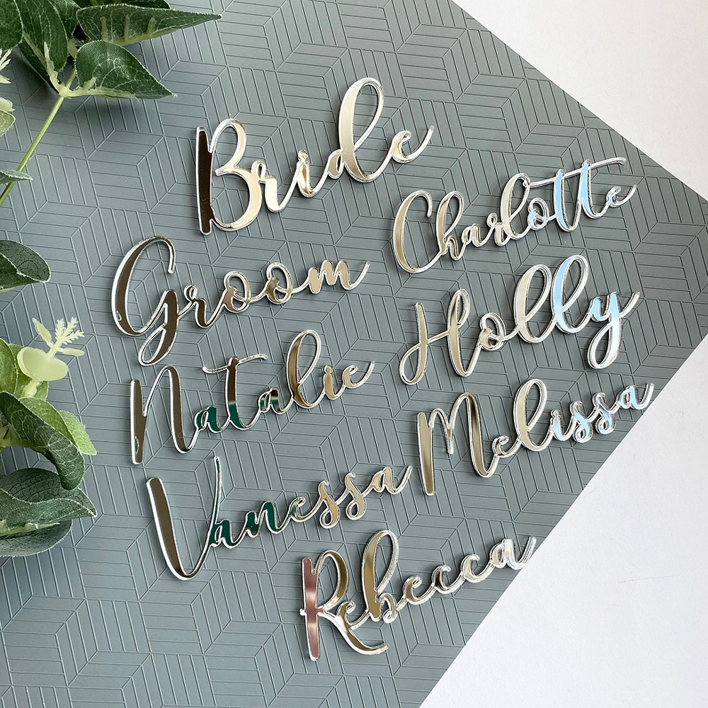 

Personalized 10pcs Wedding Party Table Place Name Setting Laser Cut Wood Acrylic Name Signs Place Settings Formal Table Decor