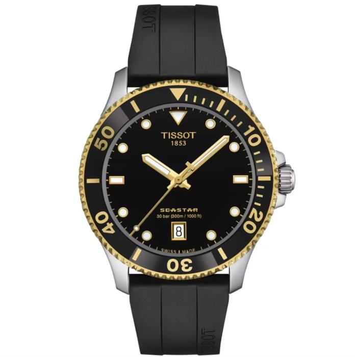 Tissot Seastar 1000 40mm Quartz Watch Jam tangan pria Original T120.410.27.051.00 - Gold Rubber