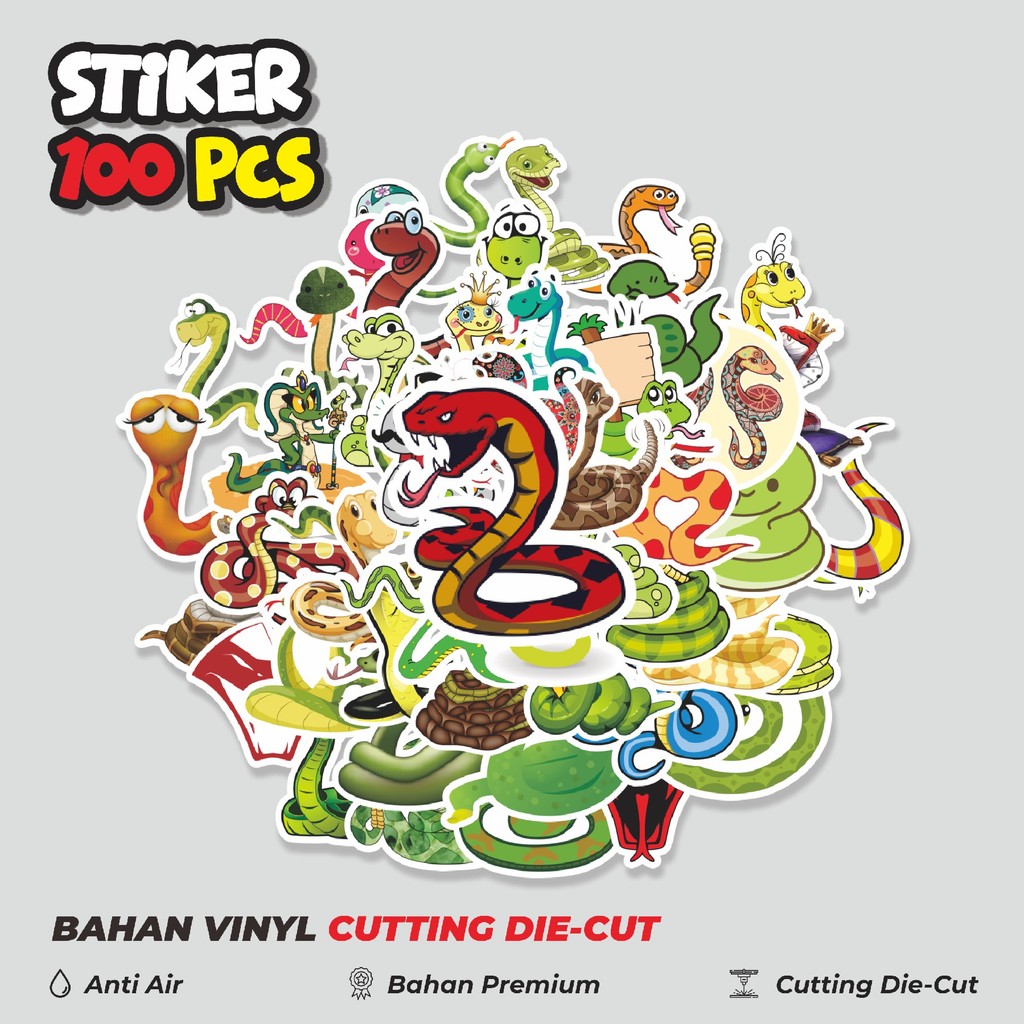 

Terbaru! 50 pcs Stiker Hewan Snake / Ular Dekorasi Lucu Kreatif untuk Notebook, Skateboard, HP