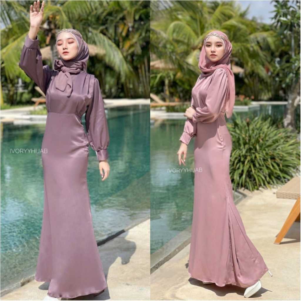 JASMINE Dress Slik Duyung Gamis Muslim Lebaran Pesta pernikahan Kondangan Bridesmaid Elegan dan Mode