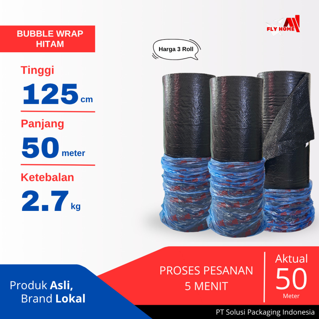 

FLYHOME Bubble wrap hitam 2,7kg 3 roll hitam buble wrap 125x50meter Instan