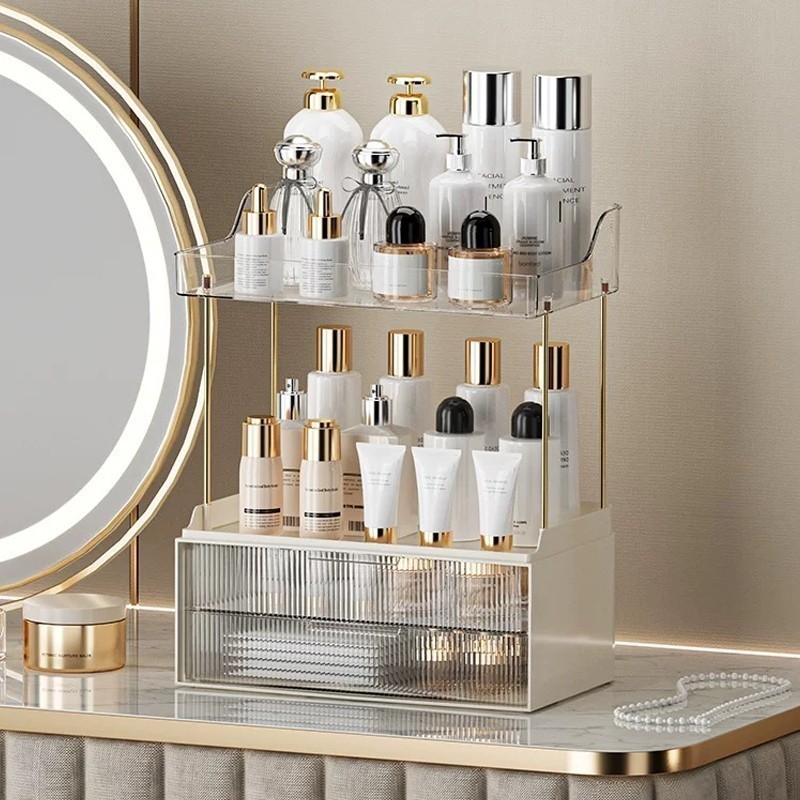 Kotak Penyimpanan Kosmetik dengan Tampilan Tinggi, Laci Meja dengan Penarikan, Rak Penyimpanan Kosme
