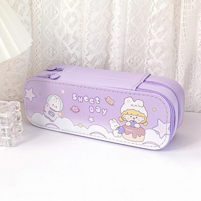 

[Promo] Kotak pensil 2 susun motif kelinci karakter lucu kartun Tempat pensil pulpen 2 layer Korean style pencil case rabbit Tingkat tempat alat tulis anak perempuan Stationery - Penbox Ella Purple