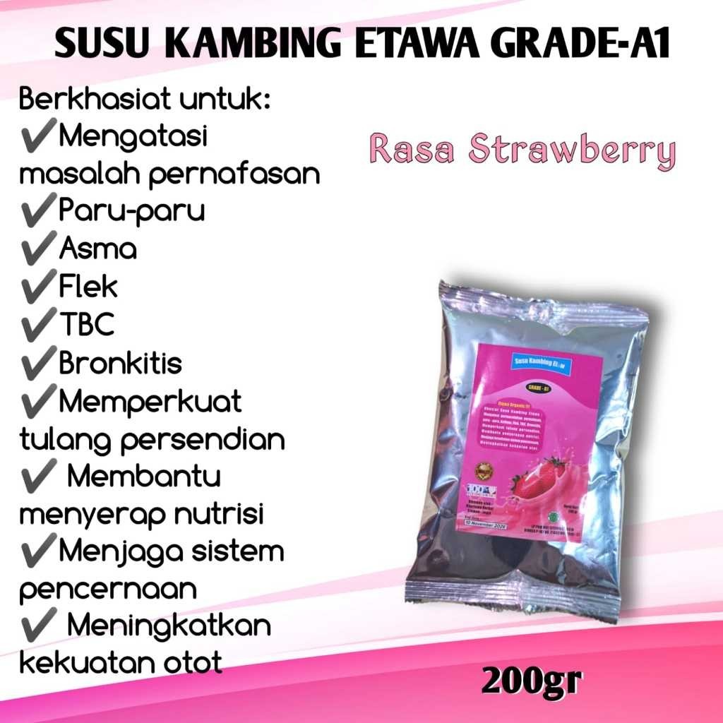 

Susu Bubuk Kambing Etawa Grade A1 Rasa Stroberi Kemasan 200gram