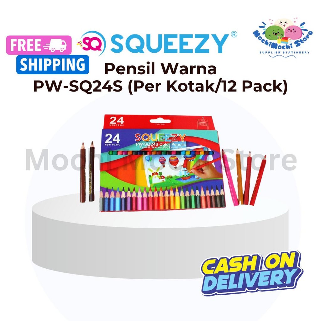 

PER DUS/12 PACK Pensil Warna Squeezy PW-SQ24S Pendek 24 Warna | Colour Pencil | Pensil Warna Murah | Coloring Pencil | Pensil Warna Pendek