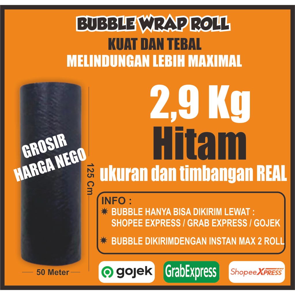 

Bubble Wrap Warna Hitam Berat 2.9kg Lebar 125cm Panjang 50meter