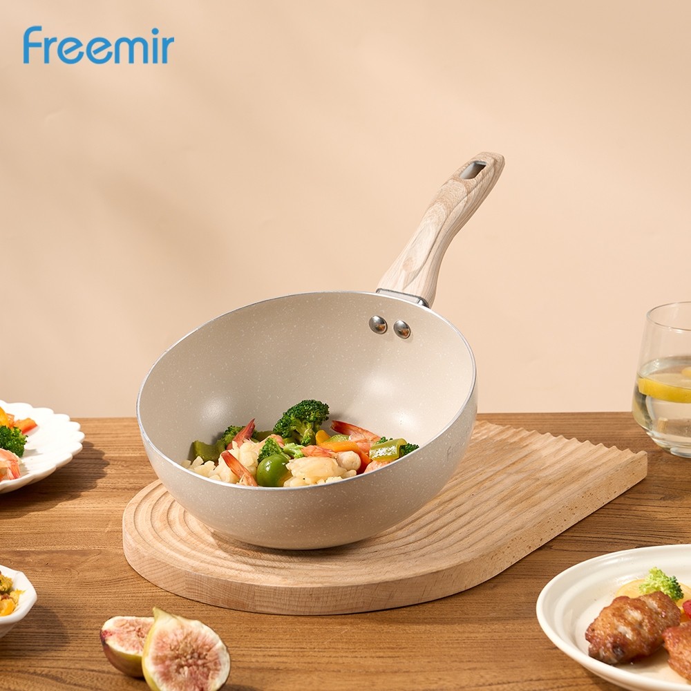 HURMSHOP  [OFFICIAL] freemir Wajan Penggorengan Beige dengan gagang serat kayu