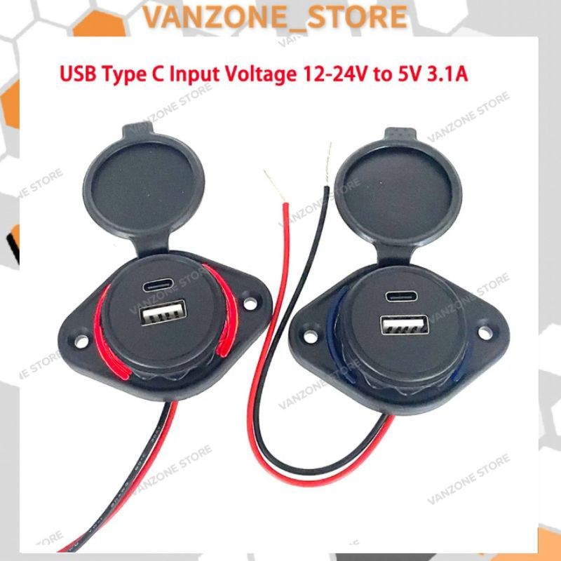 Charger Mobil Dashboard Trim Dual Port USB Type C PD Type A QC 3.0 5V 3.1A Waterproof