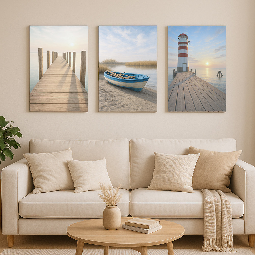 

Pastel Beach Poster Coastal Landscape Prints Wall Art Neutral Lake Canvas Painting Pictures for Kitchen Living Room Home Decor