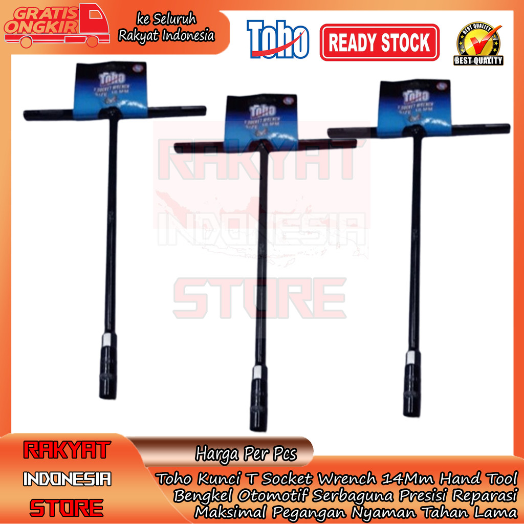 Toho Kunci T Socket Wrench 14Mm Tahan Lama Anti Slew Presisi Torsi Maksimal Kuat Hand Tool Pegangan 