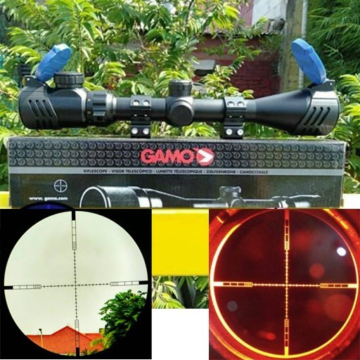 Teleskop Senapan Angin Gamo Reticle HK 3-9x40 RGB Tutup Flip Biru, Termura TERLARIS