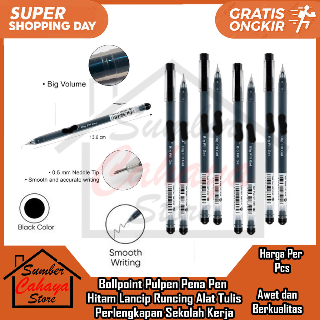 

Jk Pulpen Lancip Bollpoint Balpoin Gel Pen GP 330 Hitam 1 PCS 12 PCS Kotak Box Pak Ballpen Ball Pen Pena Jk Balpen Luncip Runcing Black Hitam Jel Tinta Mata Alat Tulis Menulis Perlengkapan Sekolah Kerja Smp Sma Basah
