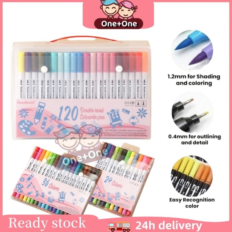 

Jaje.store 【COD】Goodbata Spidol Warna Set 36/60/80/100/120 Spidol Brush Pen 2 Tips Spidol Set Marker Drawing Pen
