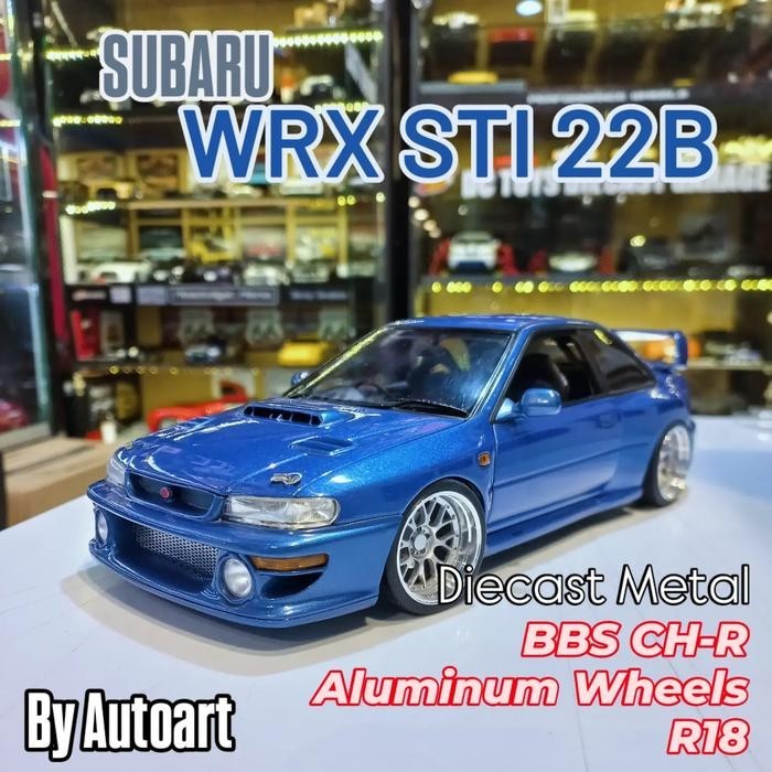Diecast Subaru WRX STI 22B Blue custom aluminum wheels BBS CH-R by Autoart  metal Openable No Ori Bo