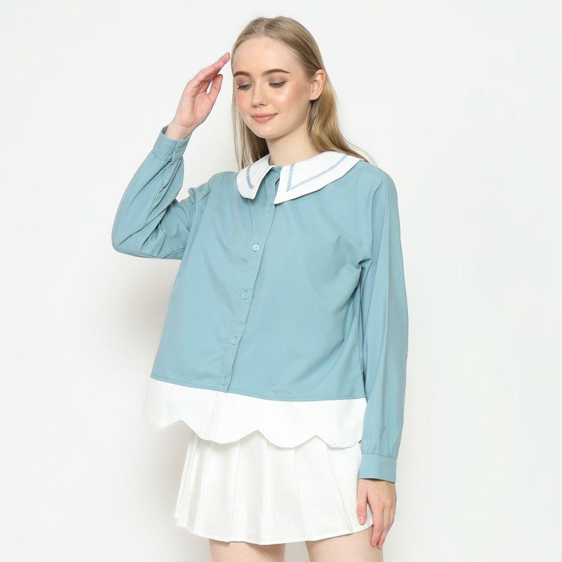 [NEW] Yumeko Two-Tone Shirt / Kemeja Halus Wanita Dua Warna / Atasan Kemeja Wanita Style Jepang Kore