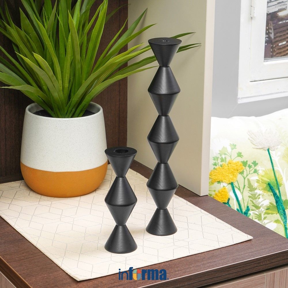 Informa Set 2 Pcs Simone Tempat Lilin Dekorasi - Hitam Candle Holder Deco Wadah Lilin Dekoratif Paja
