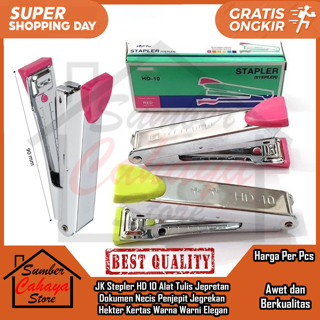 

JK Necis Hd-10 Stepler Jepretan Colour Warna Warni Hekter Jeperetan Steples Mesin Jepret Refill Isi Seteples No 10 Alat Penjepret Kertas Paper Kantor Sekolah Serbaguna Multifungsi Stappler Steppler Pengokot Cekrekan Jegrekan SJN Staple Gun Color